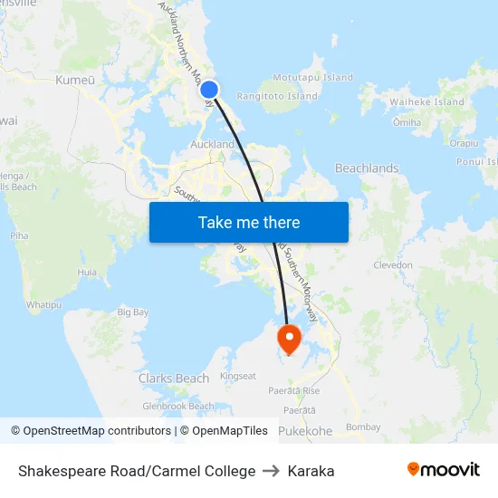 Shakespeare Road/Carmel College to Karaka map