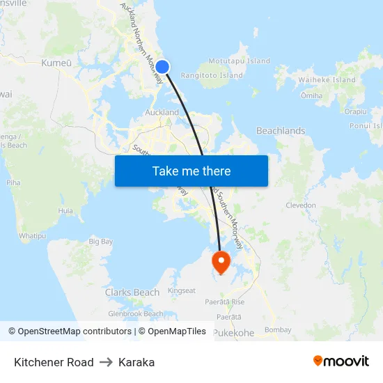Kitchener Road to Karaka map
