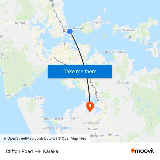 Clifton Road to Karaka map