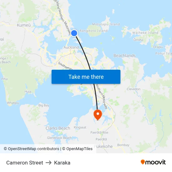 Cameron Street to Karaka map