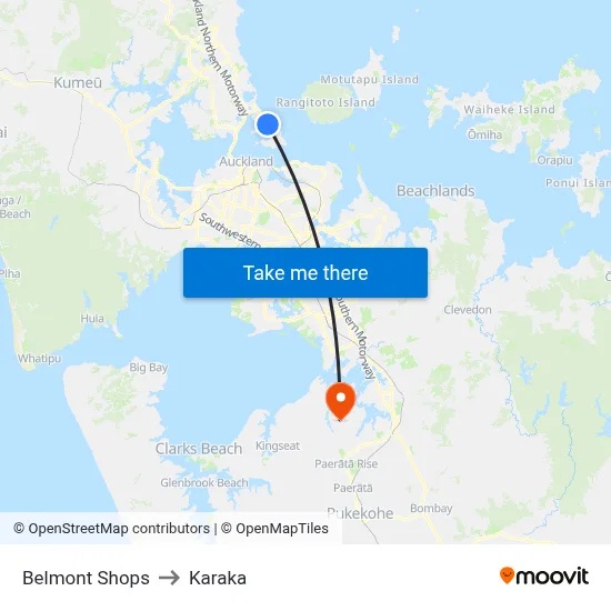 Belmont Shops to Karaka map