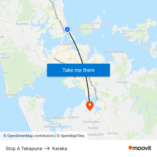 Stop A Takapuna to Karaka map