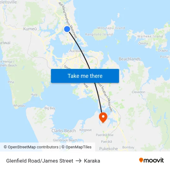 Glenfield Road/James Street to Karaka map
