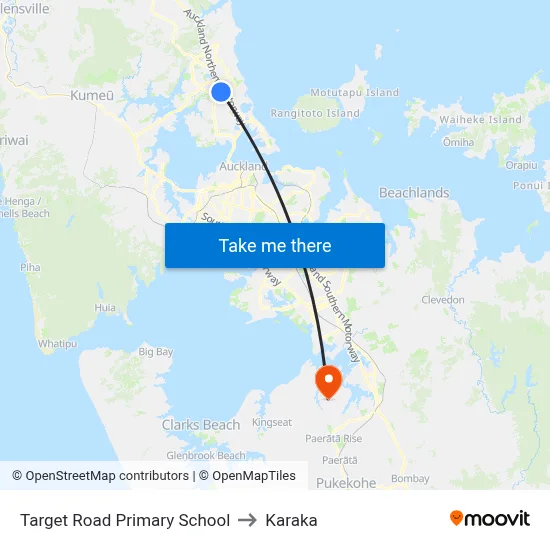 Target Road Primary School to Karaka map