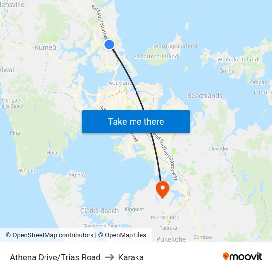 Athena Drive/Trias Road to Karaka map