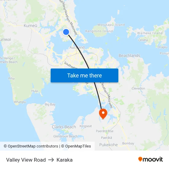 Valley View Road to Karaka map