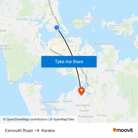 Exmouth Road to Karaka map