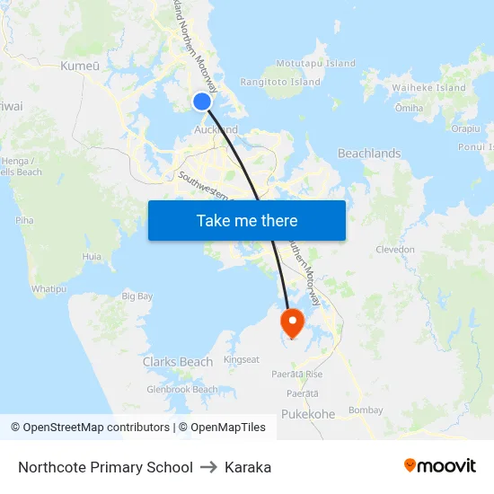 Northcote Primary School to Karaka map
