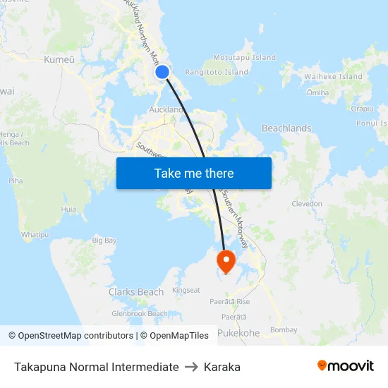 Takapuna Normal Intermediate to Karaka map
