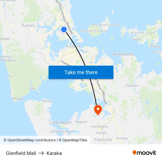Glenfield Mall to Karaka map