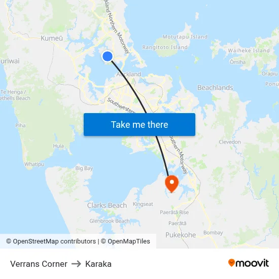 Verrans Corner to Karaka map