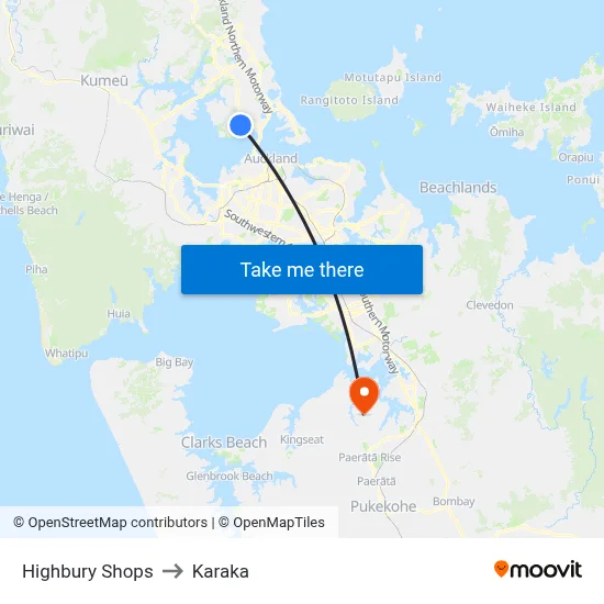 Highbury Shops to Karaka map