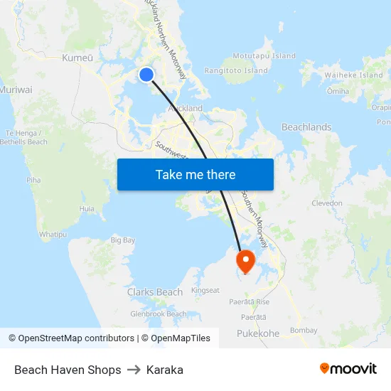 Beach Haven Shops to Karaka map