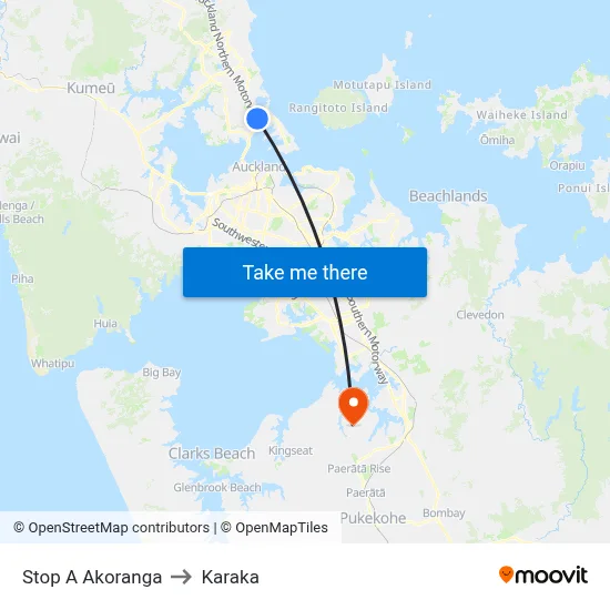 Stop A Akoranga to Karaka map
