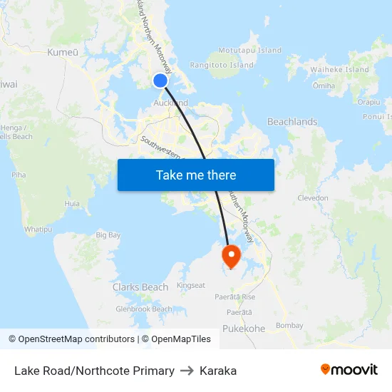 Lake Road/Northcote Primary to Karaka map