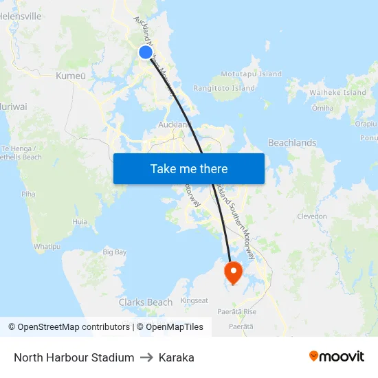 North Harbour Stadium to Karaka map