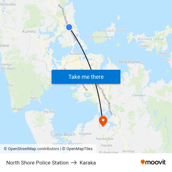North Shore Police Station to Karaka map