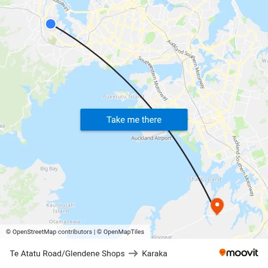 Te Atatu Road/Glendene Shops to Karaka map