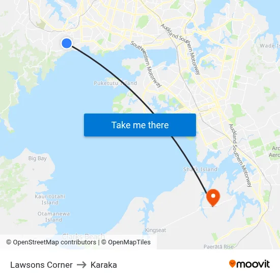 Lawsons Corner to Karaka map