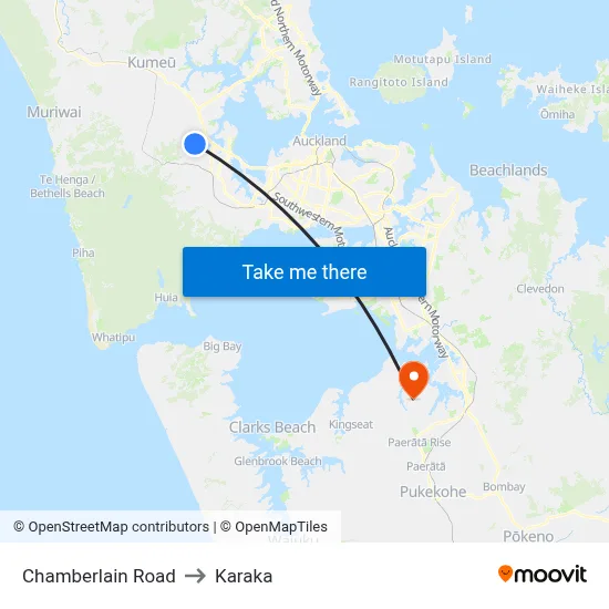 Chamberlain Road to Karaka map