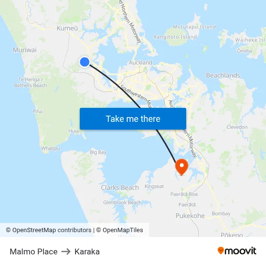 Malmo Place to Karaka map