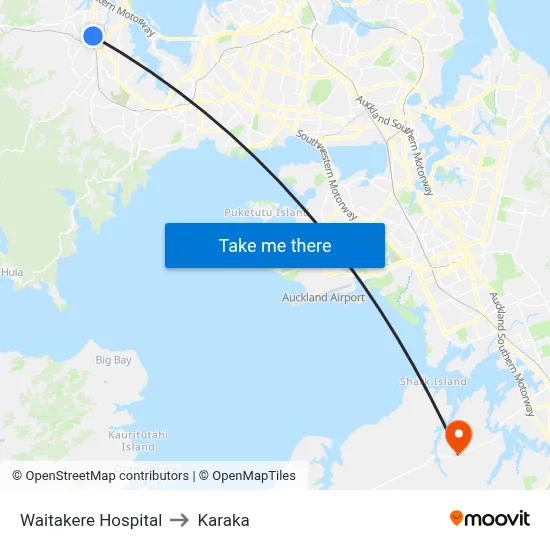 Waitakere Hospital to Karaka map
