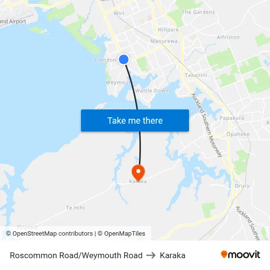 Roscommon Road/Weymouth Road to Karaka map