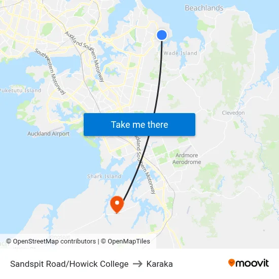 Sandspit Road/Howick College to Karaka map