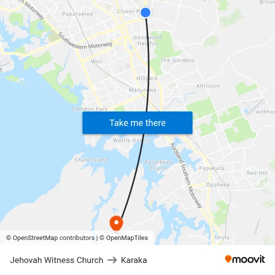 Jehovah Witness Church to Karaka map