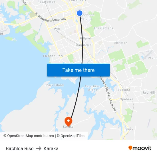 Birchlea Rise to Karaka map