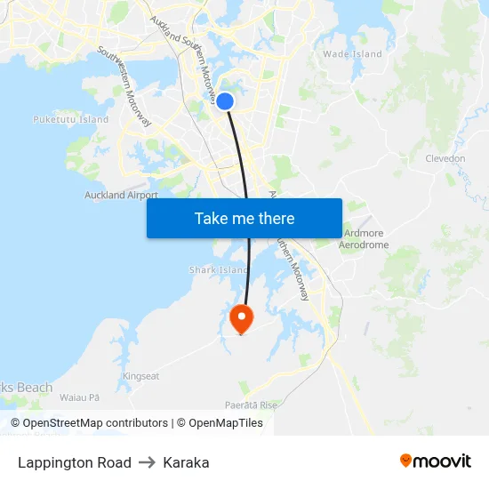 Lappington Road to Karaka map