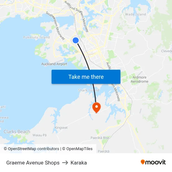 Graeme Avenue Shops to Karaka map