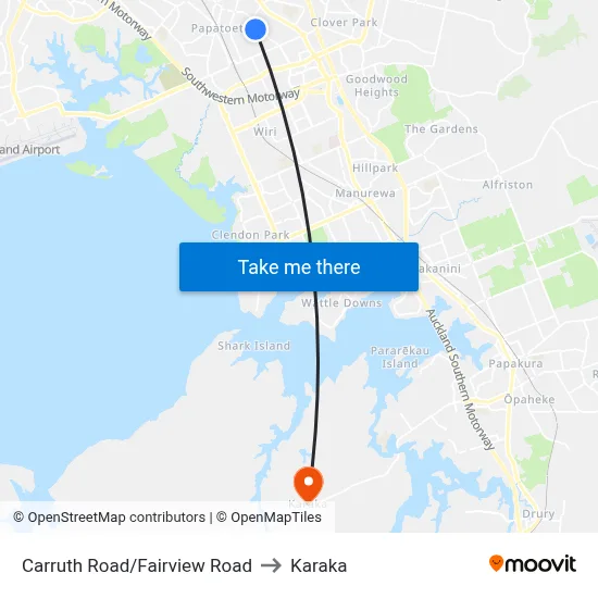 Carruth Road/Fairview Road to Karaka map