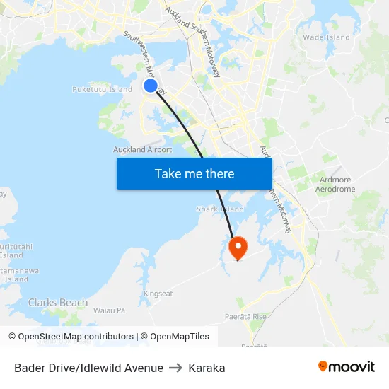 Bader Drive/Idlewild Avenue to Karaka map