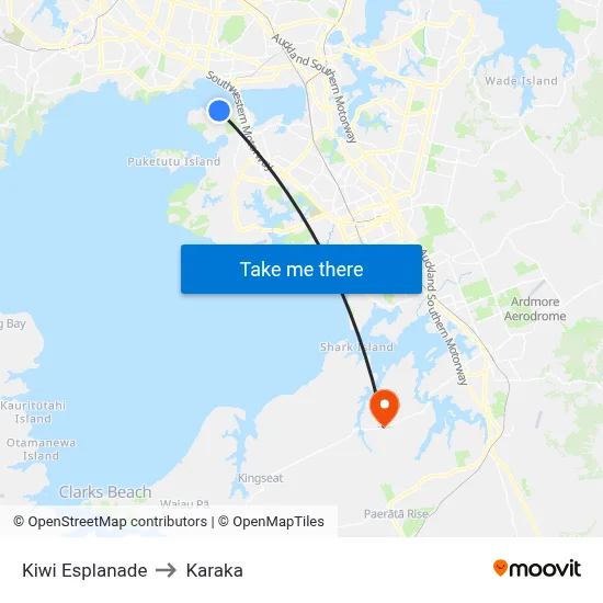 Kiwi Esplanade to Karaka map
