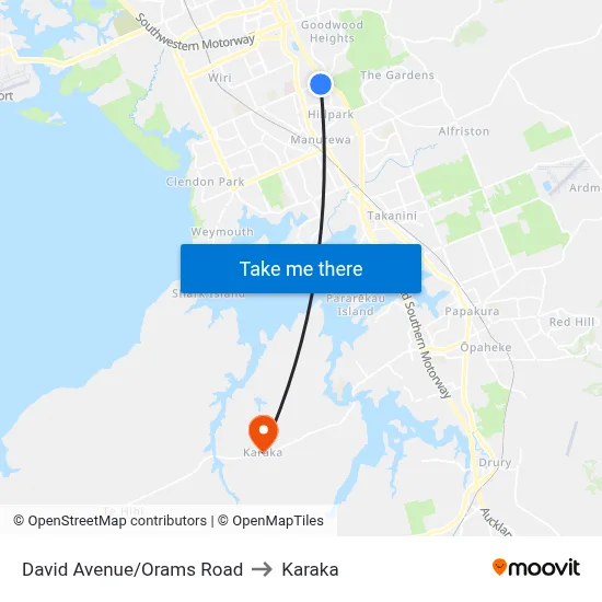David Avenue/Orams Road to Karaka map