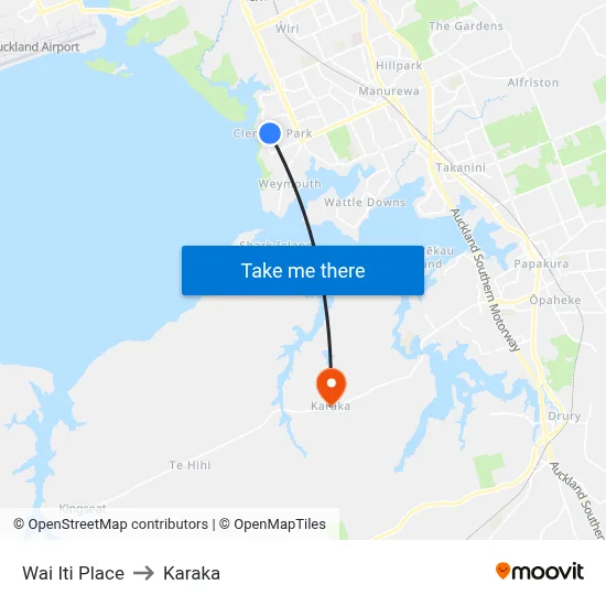 Wai Iti Place to Karaka map