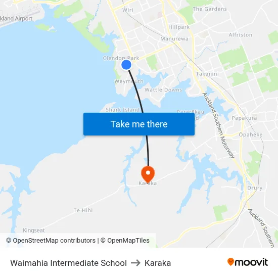 Waimahia Intermediate School to Karaka map