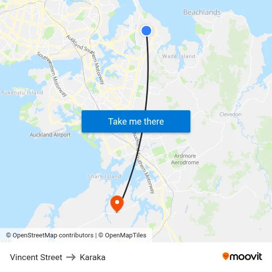 Vincent Street to Karaka map