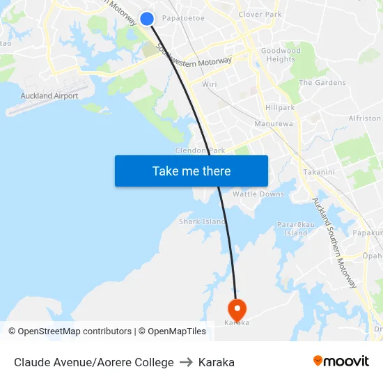 Claude Avenue/Aorere College to Karaka map