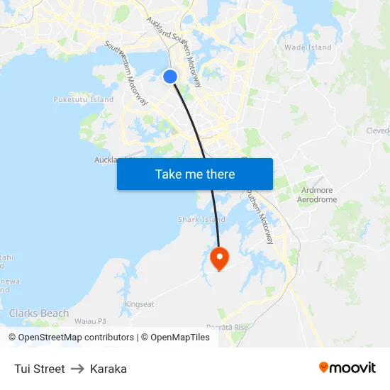 Tui Street to Karaka map