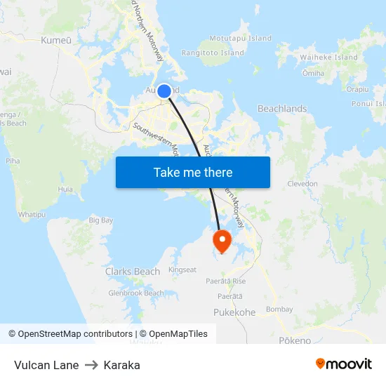Vulcan Lane to Karaka map