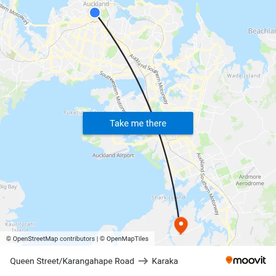 Queen Street/Karangahape Road to Karaka map