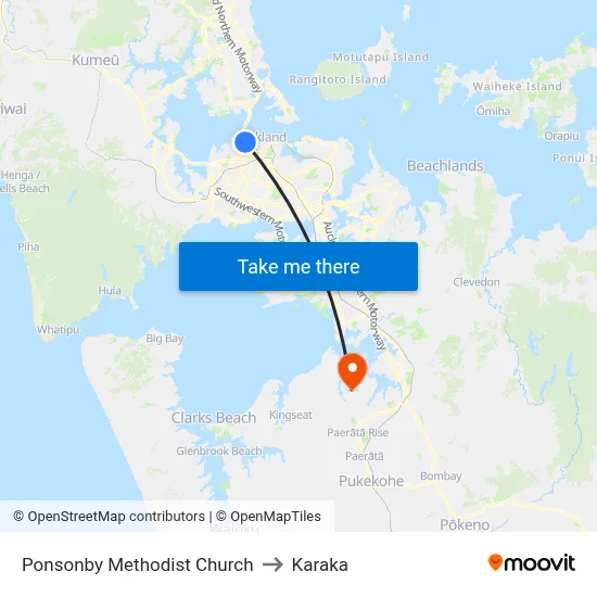 Ponsonby Methodist Church to Karaka map