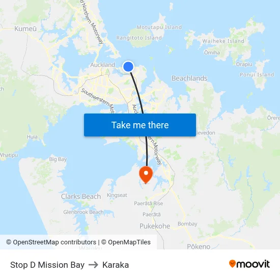 Stop D Mission Bay to Karaka map