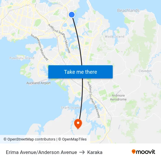 Erima Avenue/Anderson Avenue to Karaka map
