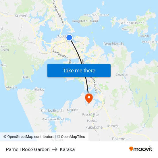 Parnell Rose Garden to Karaka map