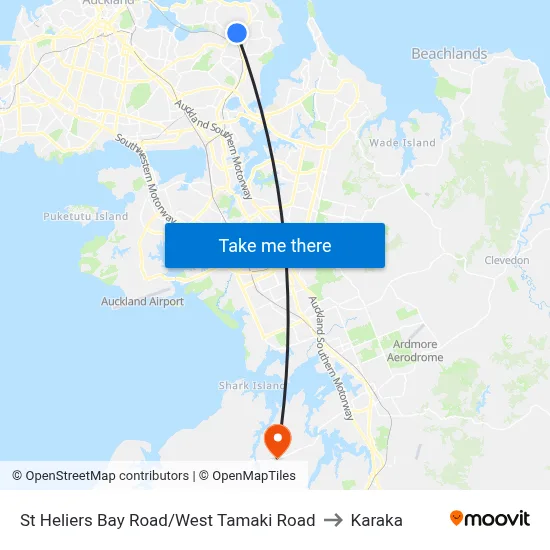 St Heliers Bay Road/West Tamaki Road to Karaka map