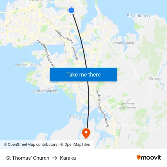St Thomas' Church to Karaka map