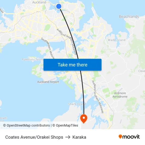 Coates Avenue/Orakei Shops to Karaka map